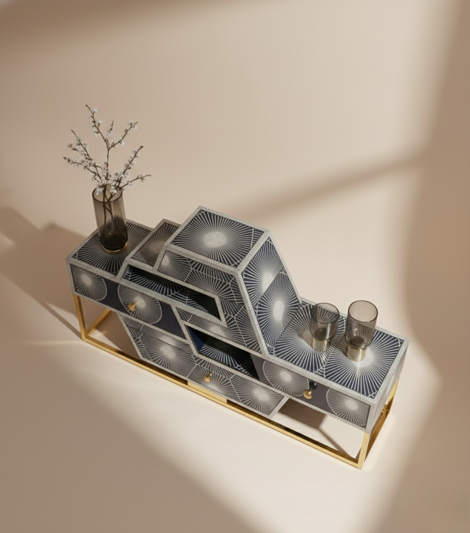 The AstraHex Imperial Sunray Bone Inlay TV Stand