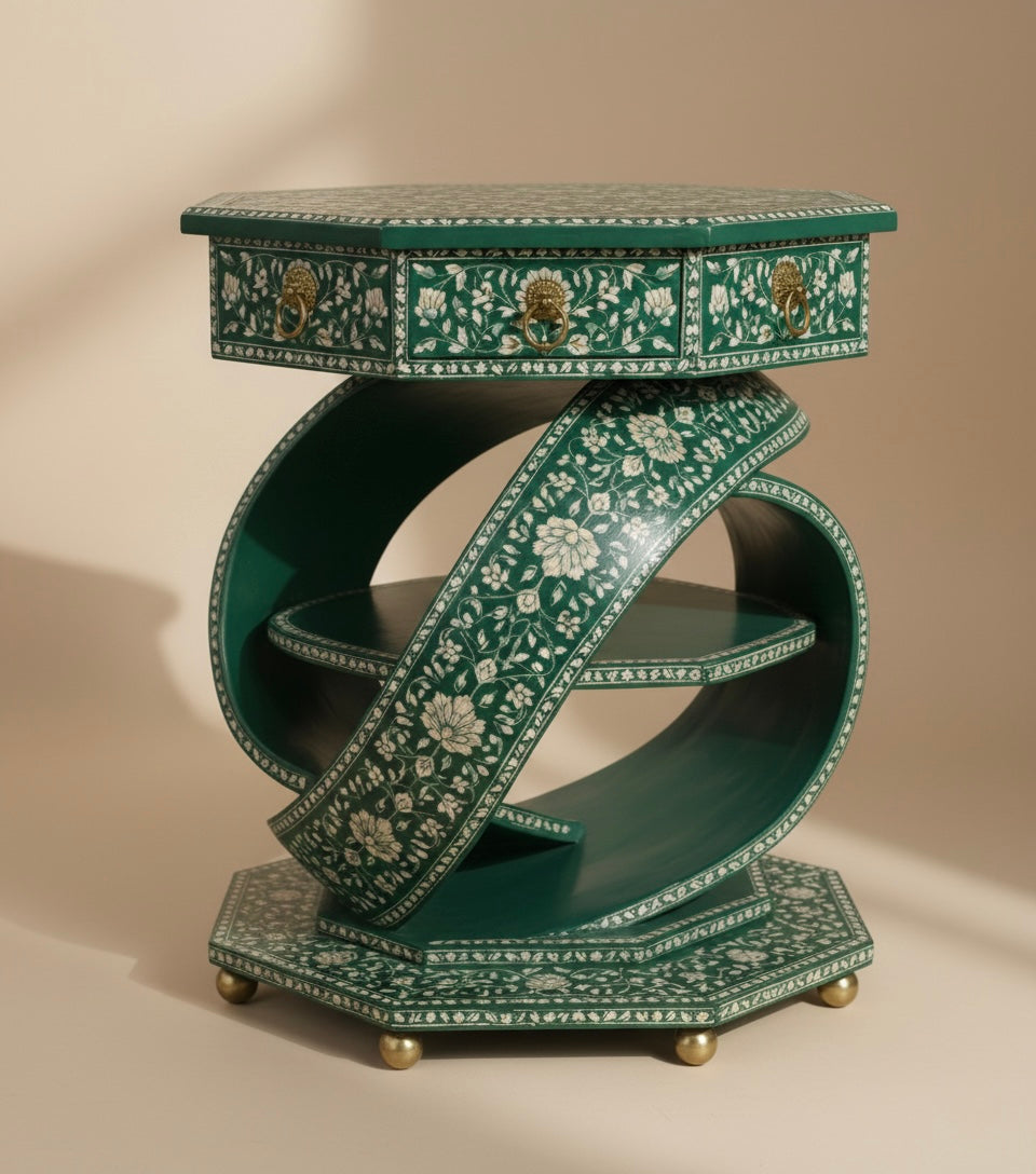 The Verdant Ribbon Spiral Bone Inlay Bedside