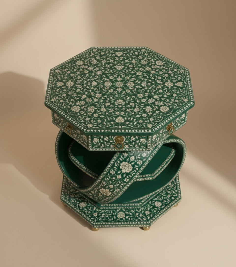 The Verdant Ribbon Spiral Bone Inlay Bedside
