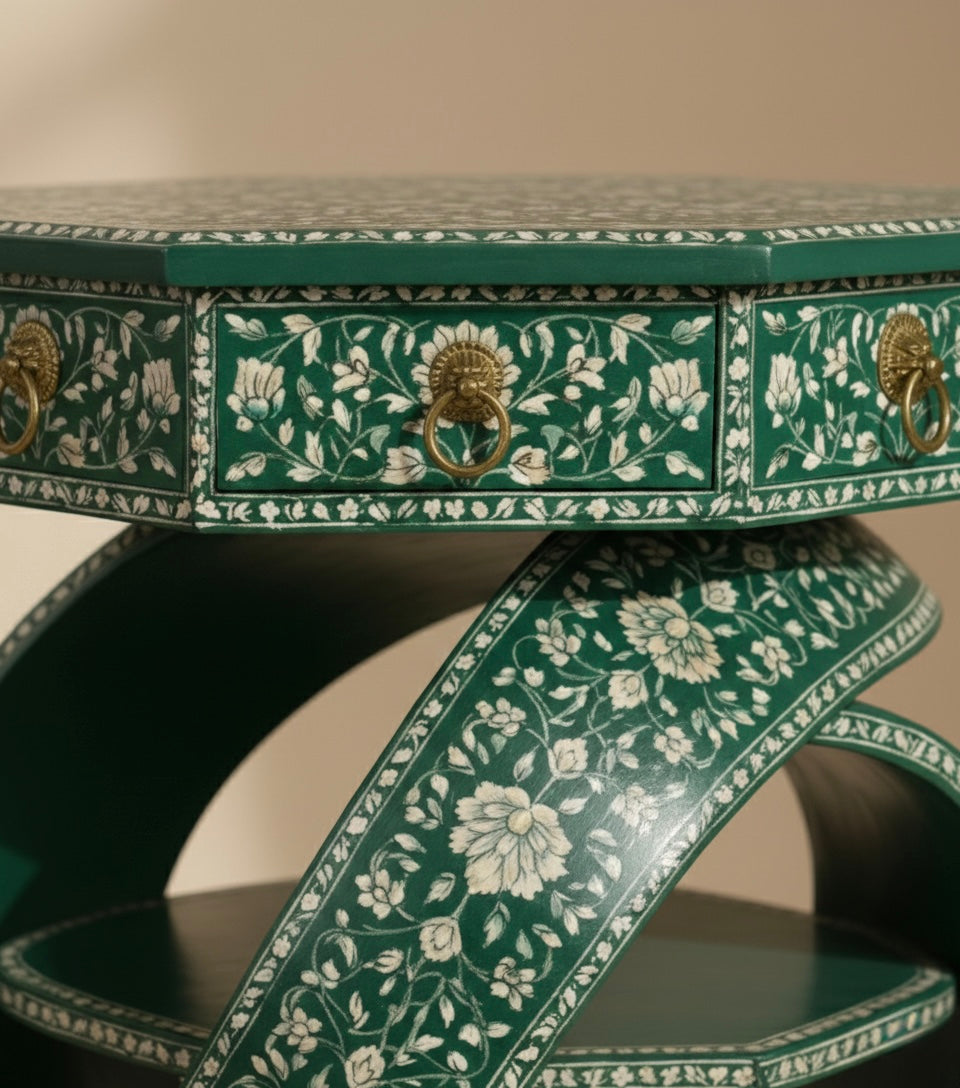 The Verdant Ribbon Spiral Bone Inlay Bedside