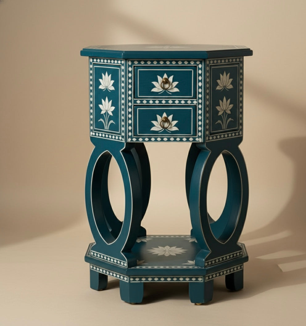 The Lotus Ellipse Bone Inlay Bedside