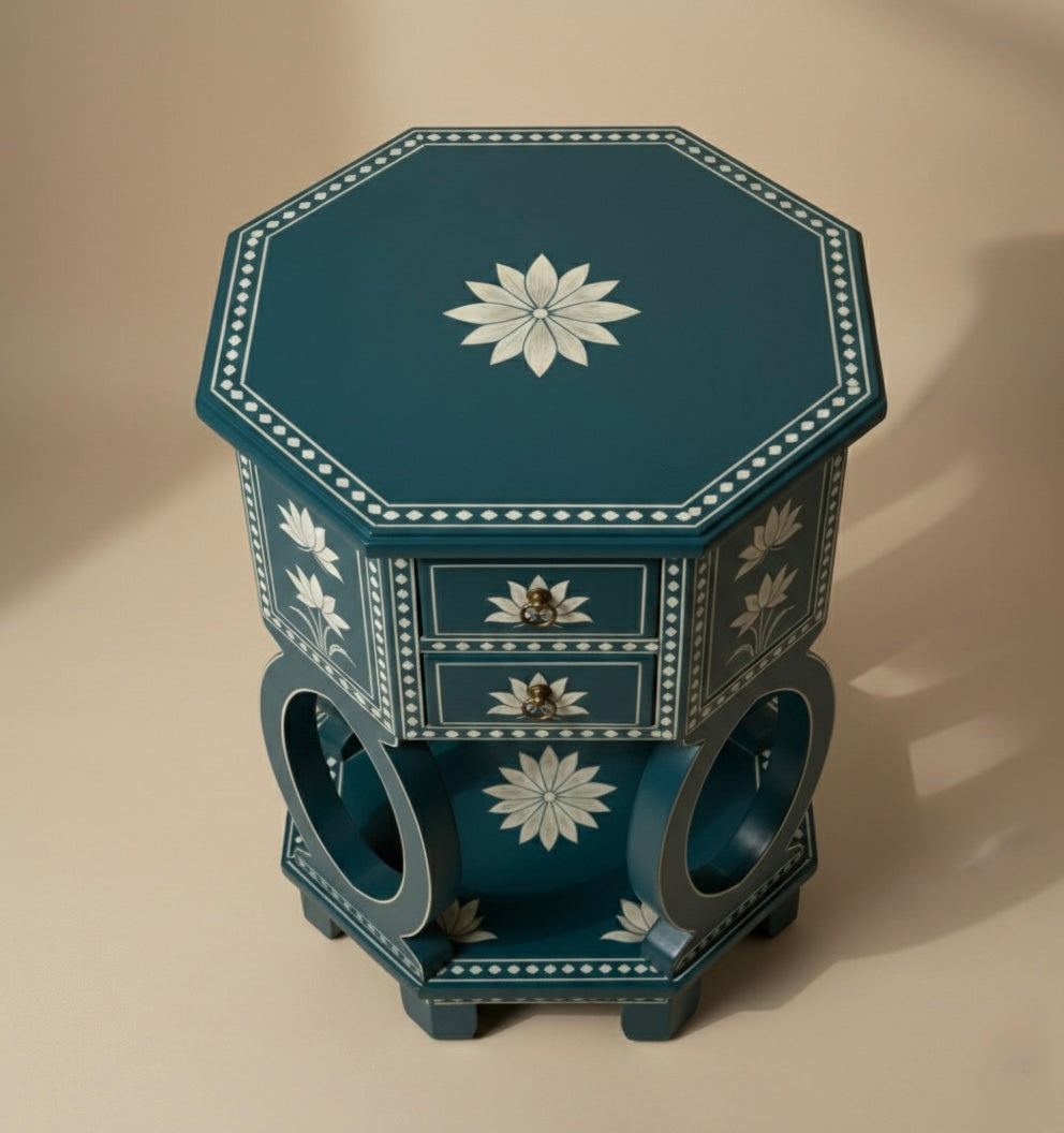 The Lotus Ellipse Bone Inlay Bedside