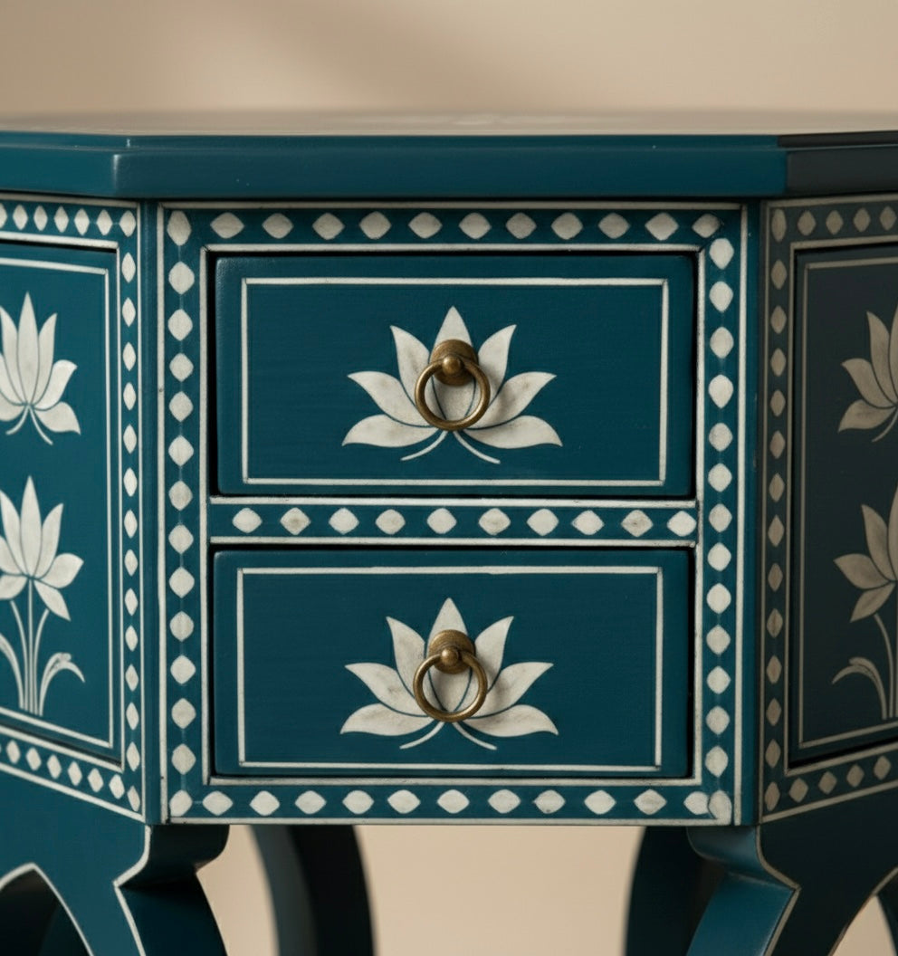 The Lotus Ellipse Bone Inlay Bedside