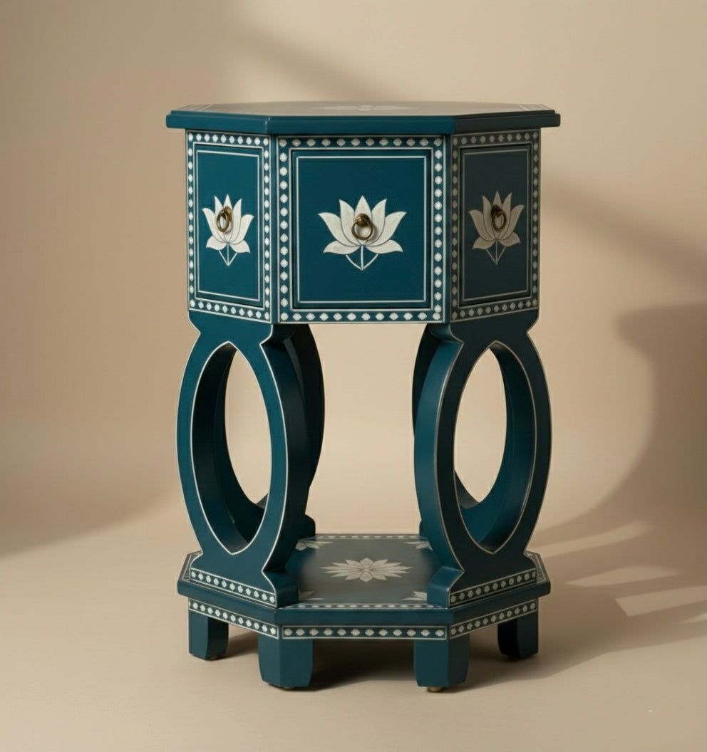 The Lotus Ellipse Bone Inlay Bedside