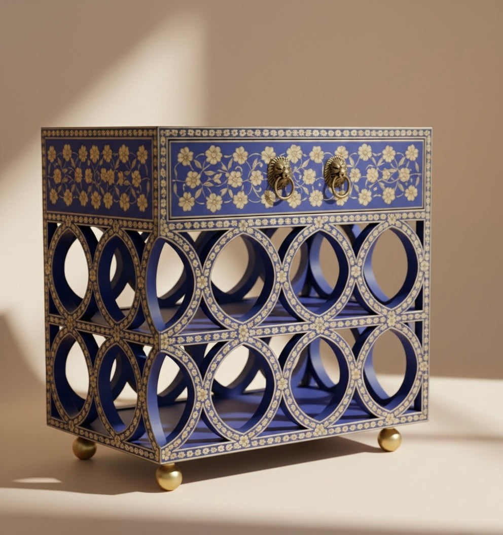 The Azure Lattice Bone Inlay Bedside