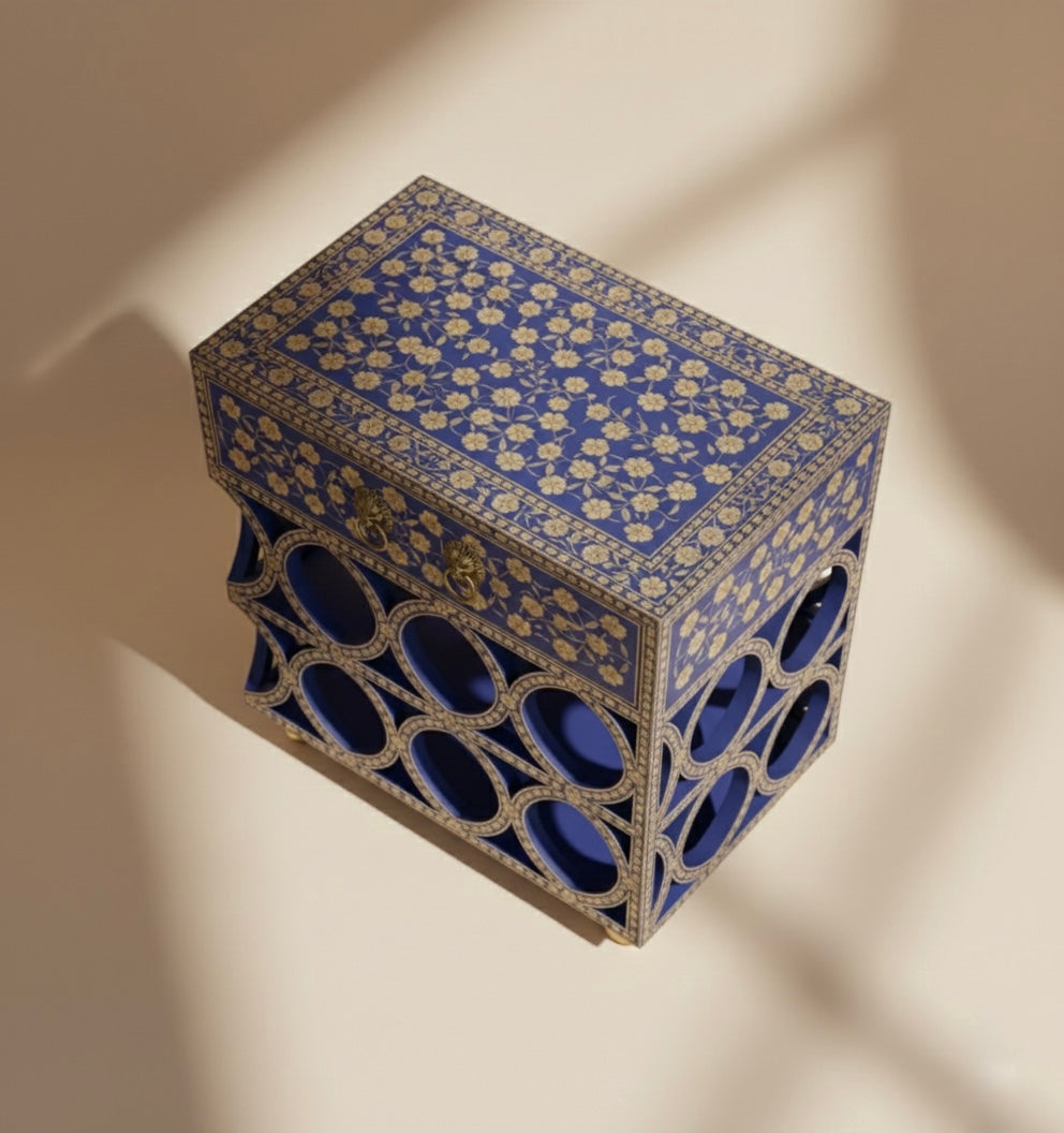 The Azure Lattice Bone Inlay Bedside
