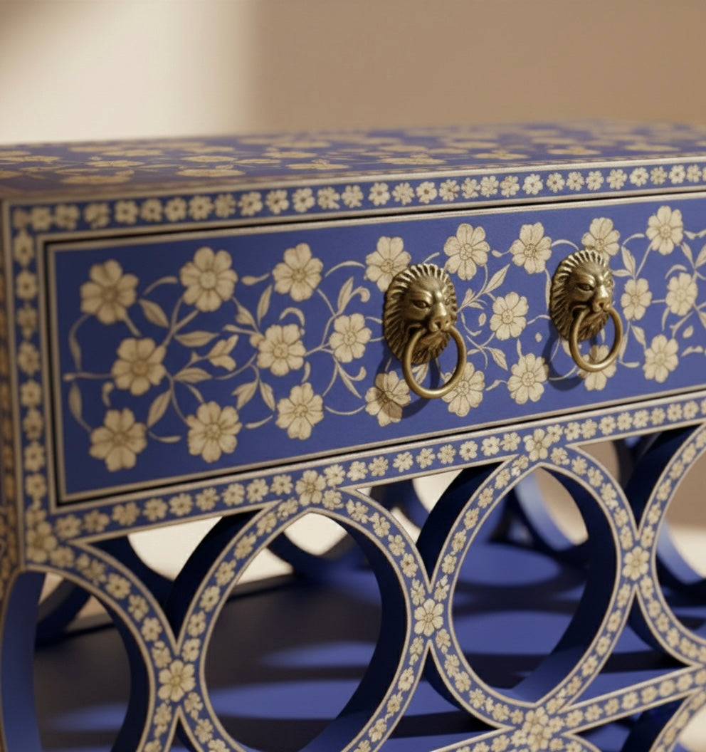 The Azure Lattice Bone Inlay Bedside