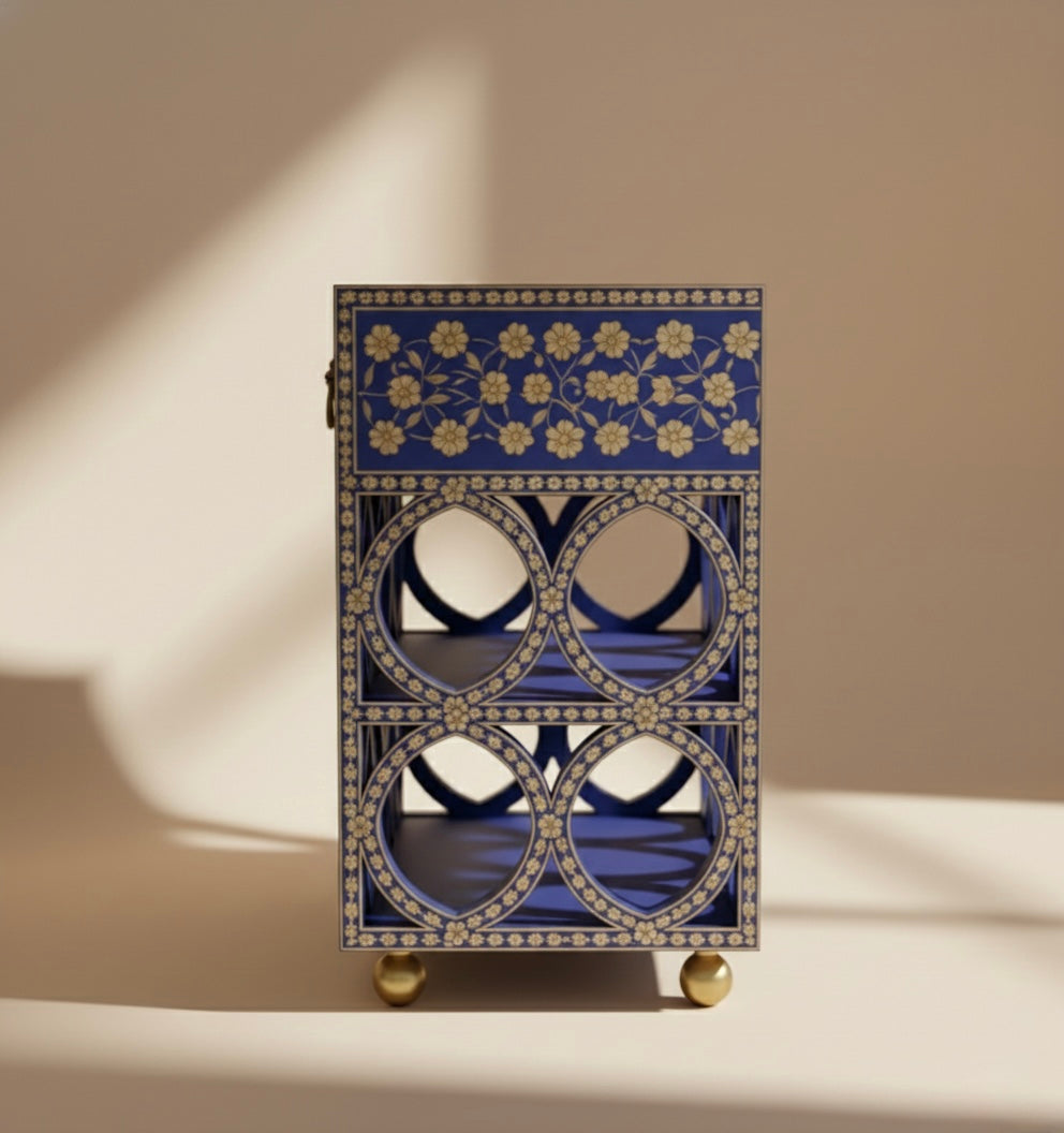 The Azure Lattice Bone Inlay Bedside