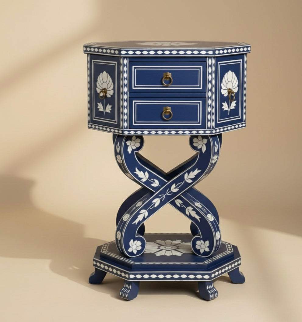 The Indigo Lotus Bone Inlay Bedside