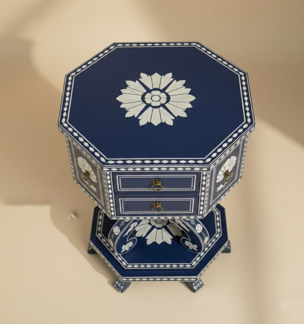 The Indigo Lotus Bone Inlay Bedside