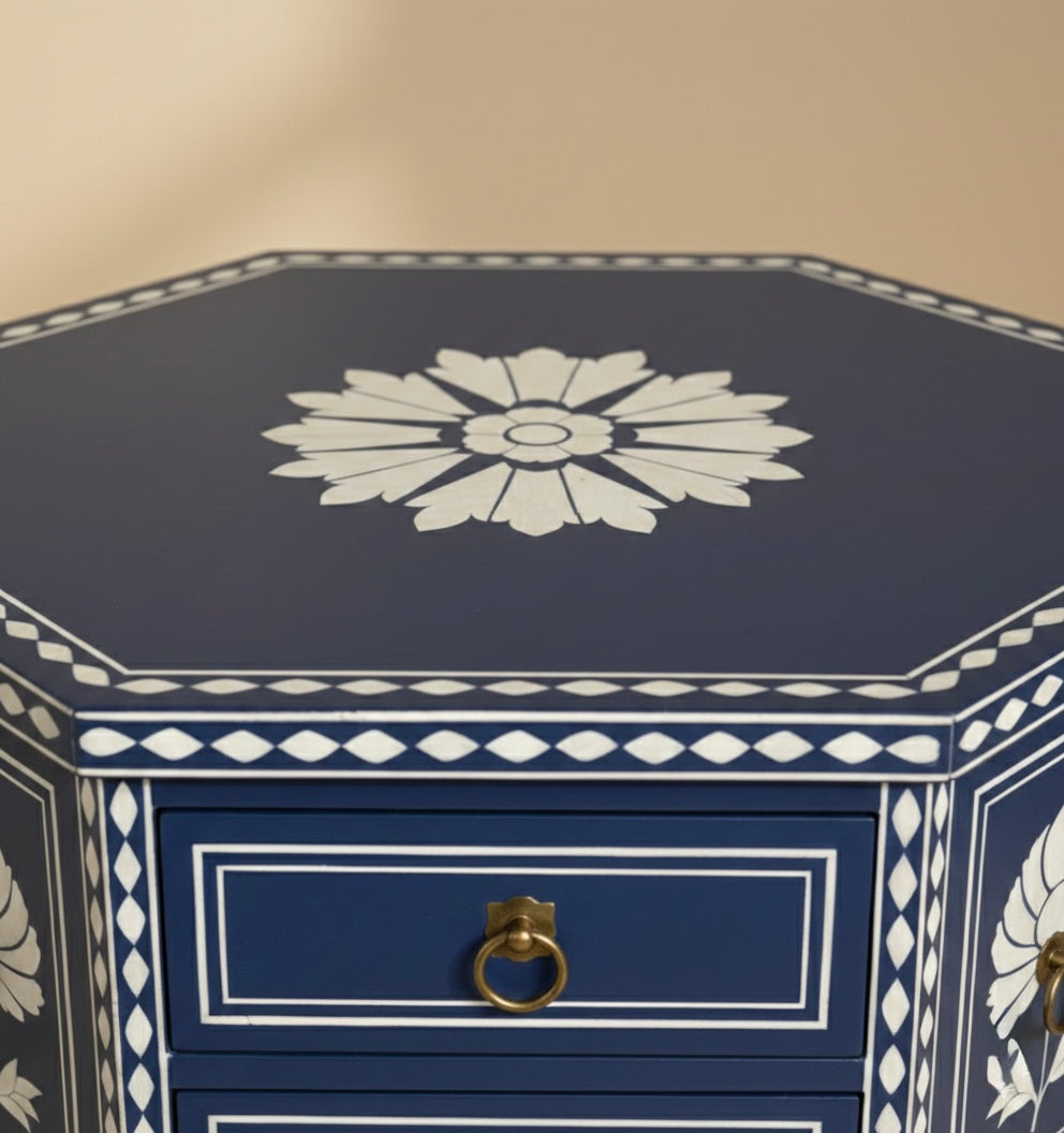 The Indigo Lotus Bone Inlay Bedside