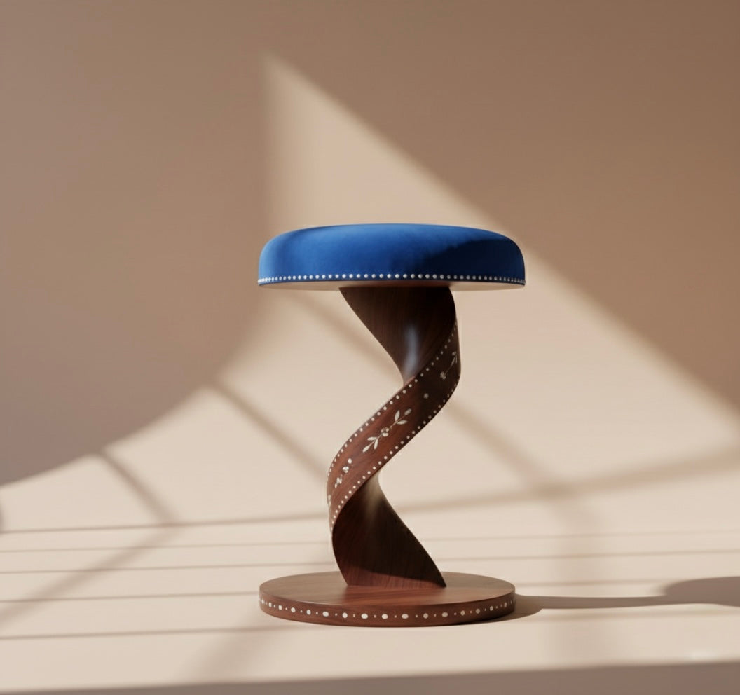 Ebony Rhombus Bone Inlay Stool