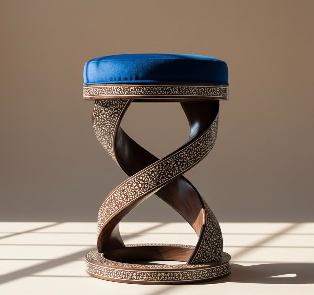 Sapphire Swirl Bone Inlay Stool