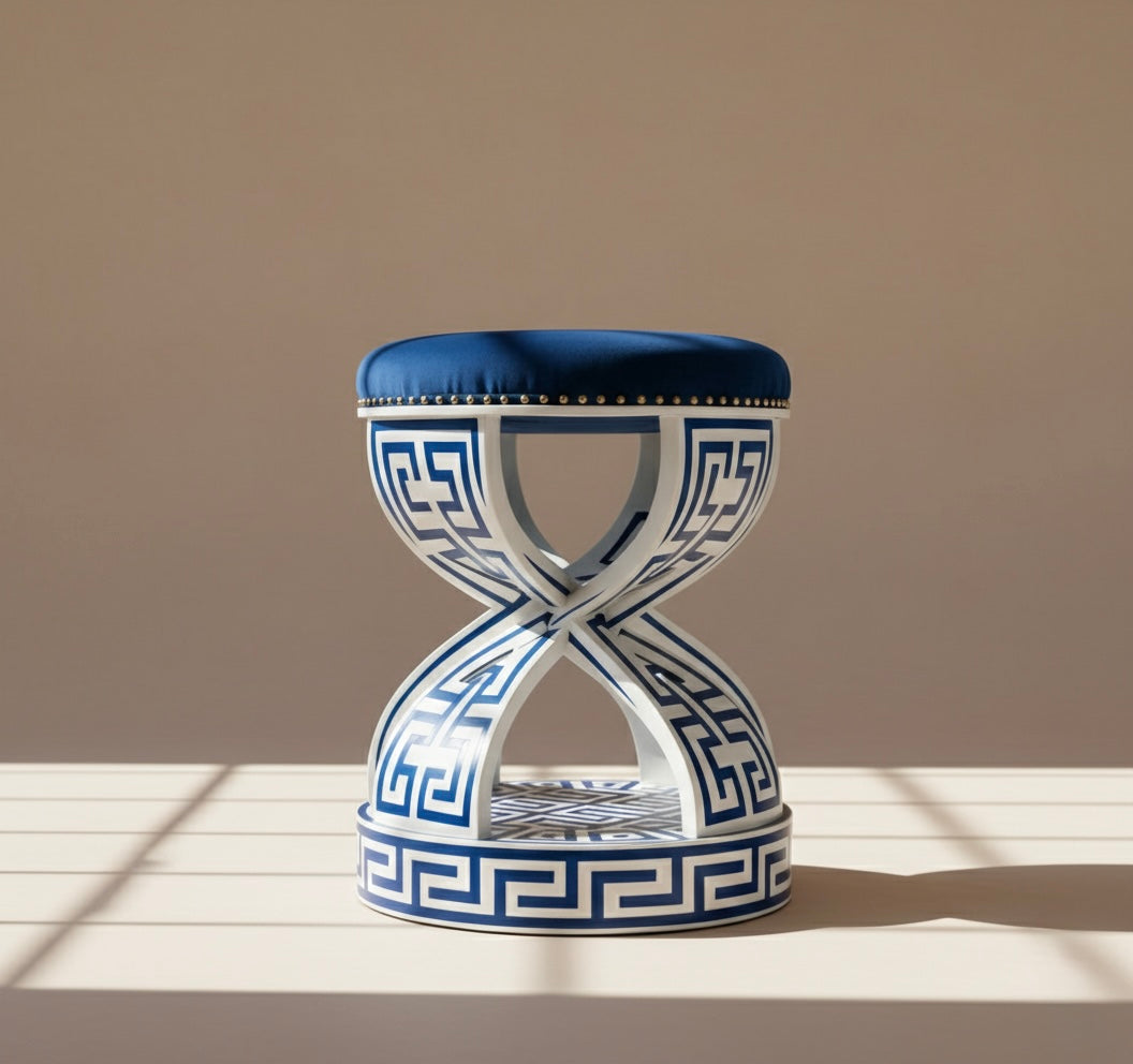 Azure Labyrinth Bone Inlay Stool