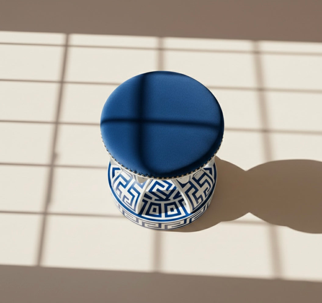 Azure Labyrinth Bone Inlay Stool