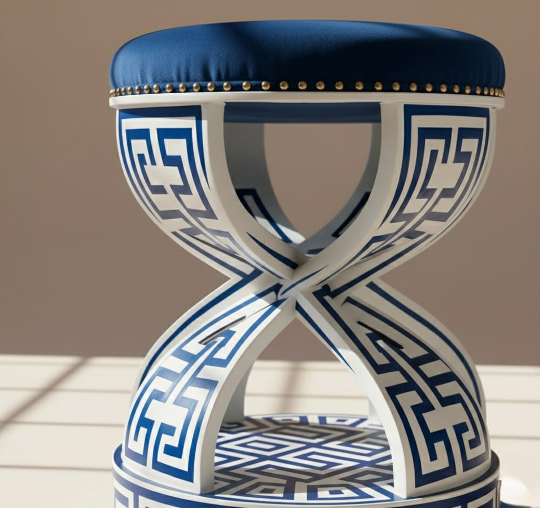 Azure Labyrinth Bone Inlay Stool