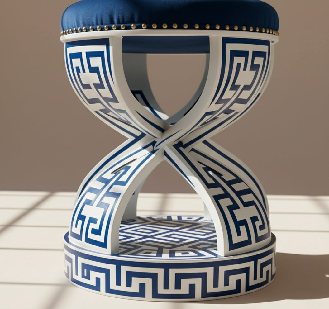 Azure Labyrinth Bone Inlay Stool