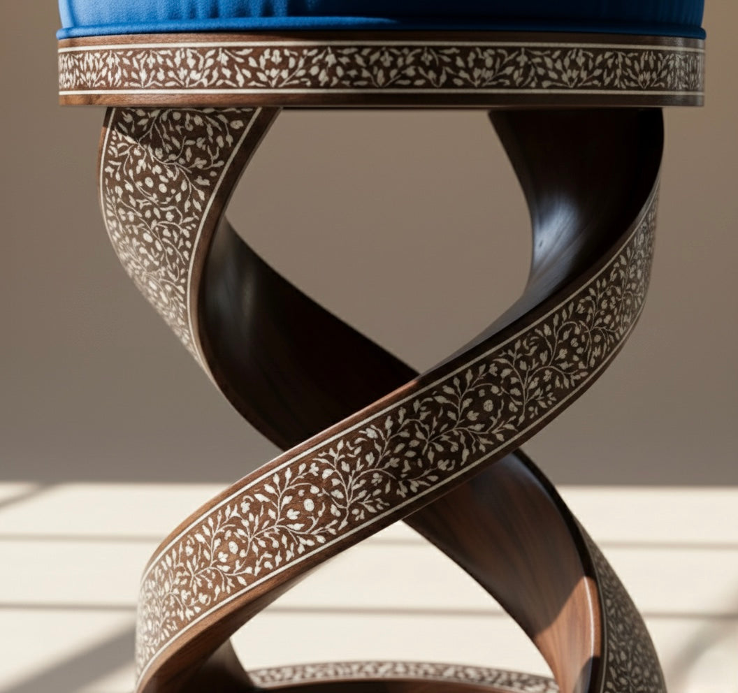 Sapphire Swirl Bone Inlay Stool