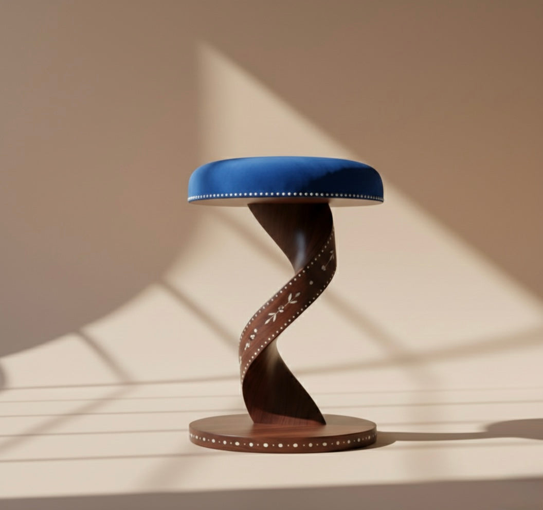 Ebony Rhombus Bone Inlay Stool