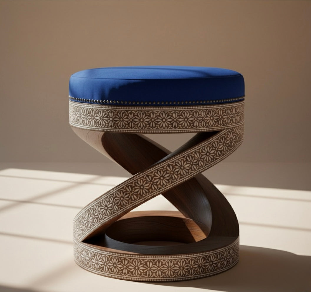 The Indigo Helix Bone Inlay Stool