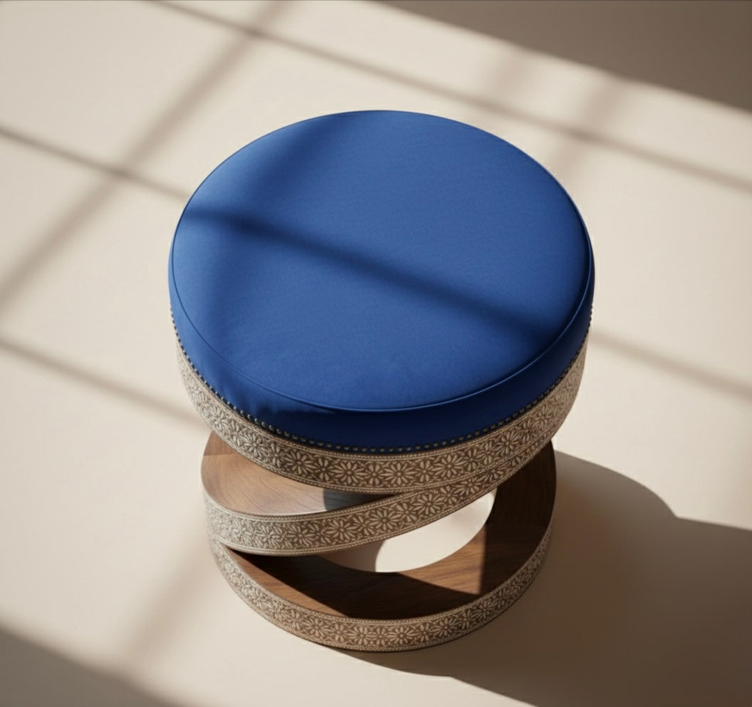 The Indigo Helix Bone Inlay Stool