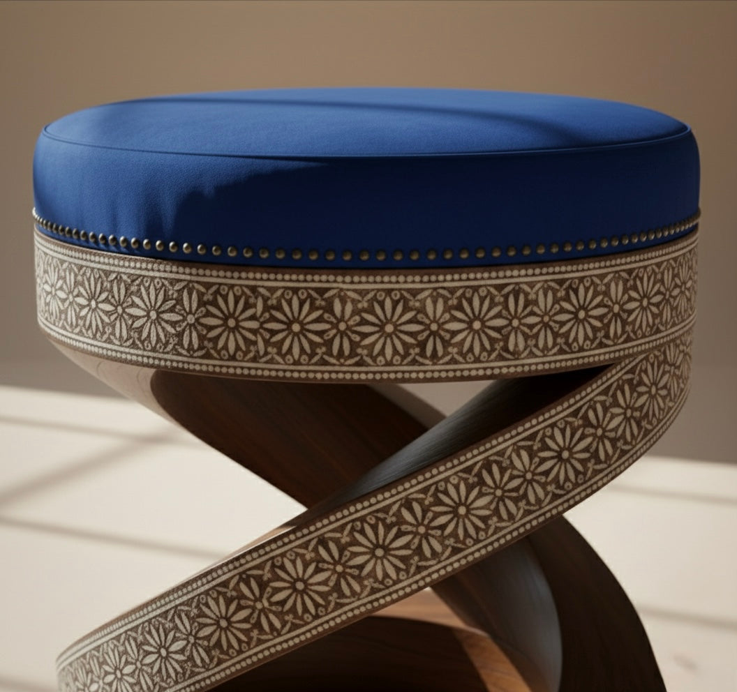 The Indigo Helix Bone Inlay Stool
