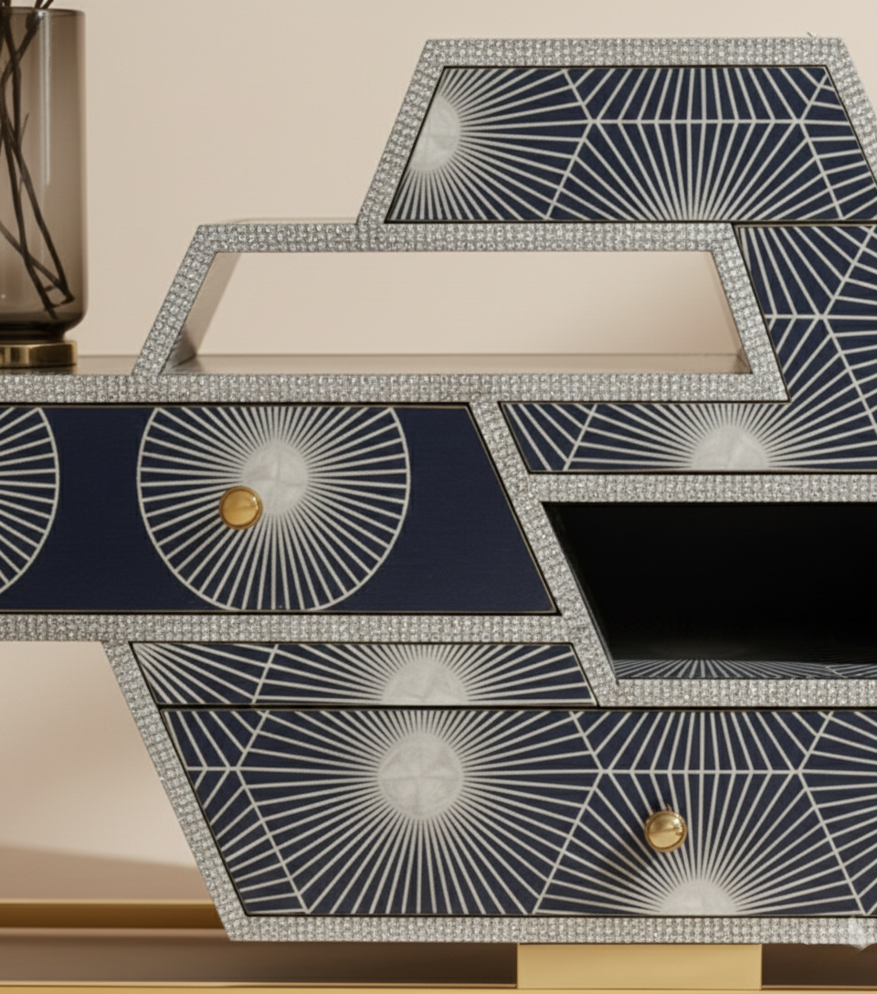 The AstraHex Imperial Sunray Bone Inlay TV Stand