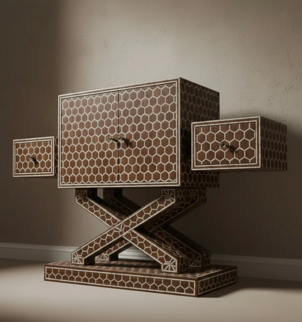 Trellis Hexagon Bone Inlay Chest Drawer