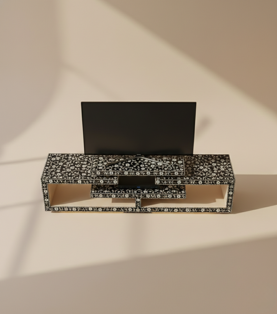 Midnight Blossom Heritage Bone Inlay TV Stand