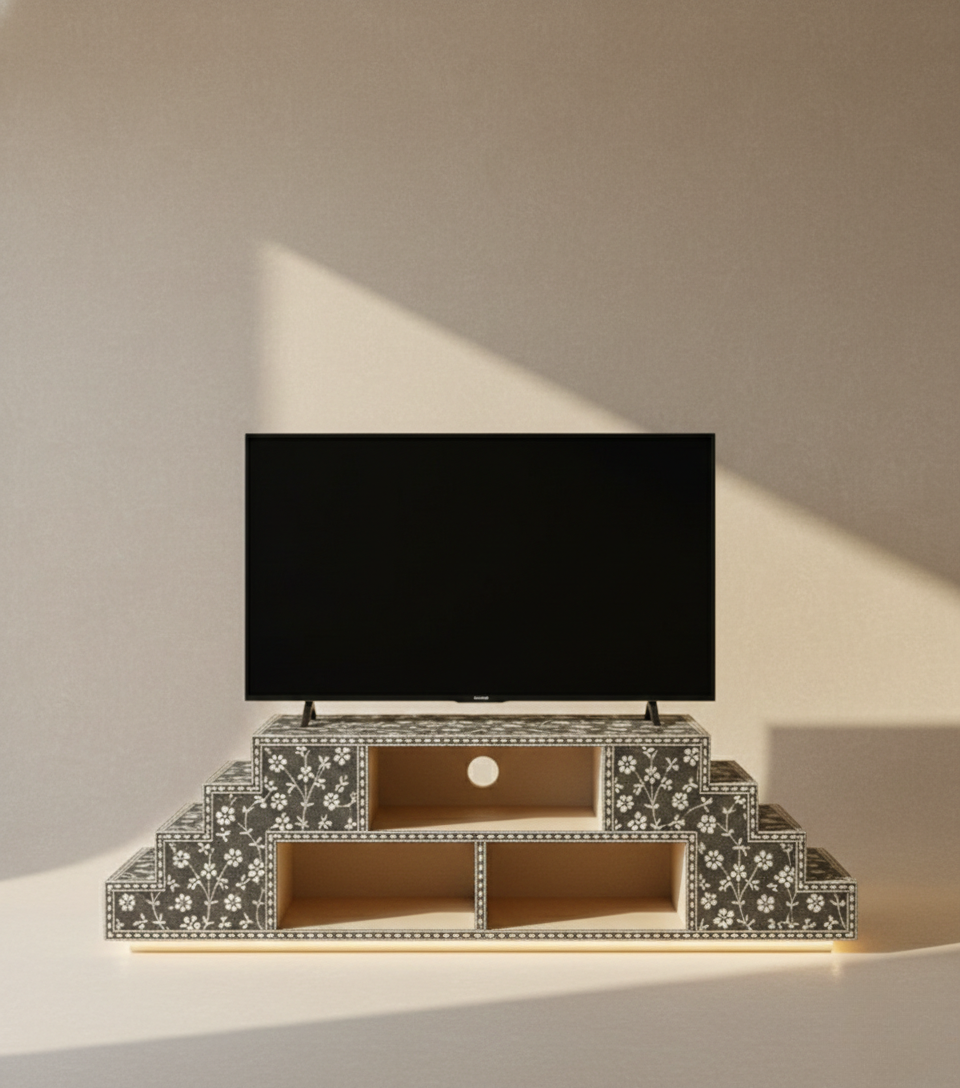 Royal Staircase Blossom Bone Inlay TV Stand