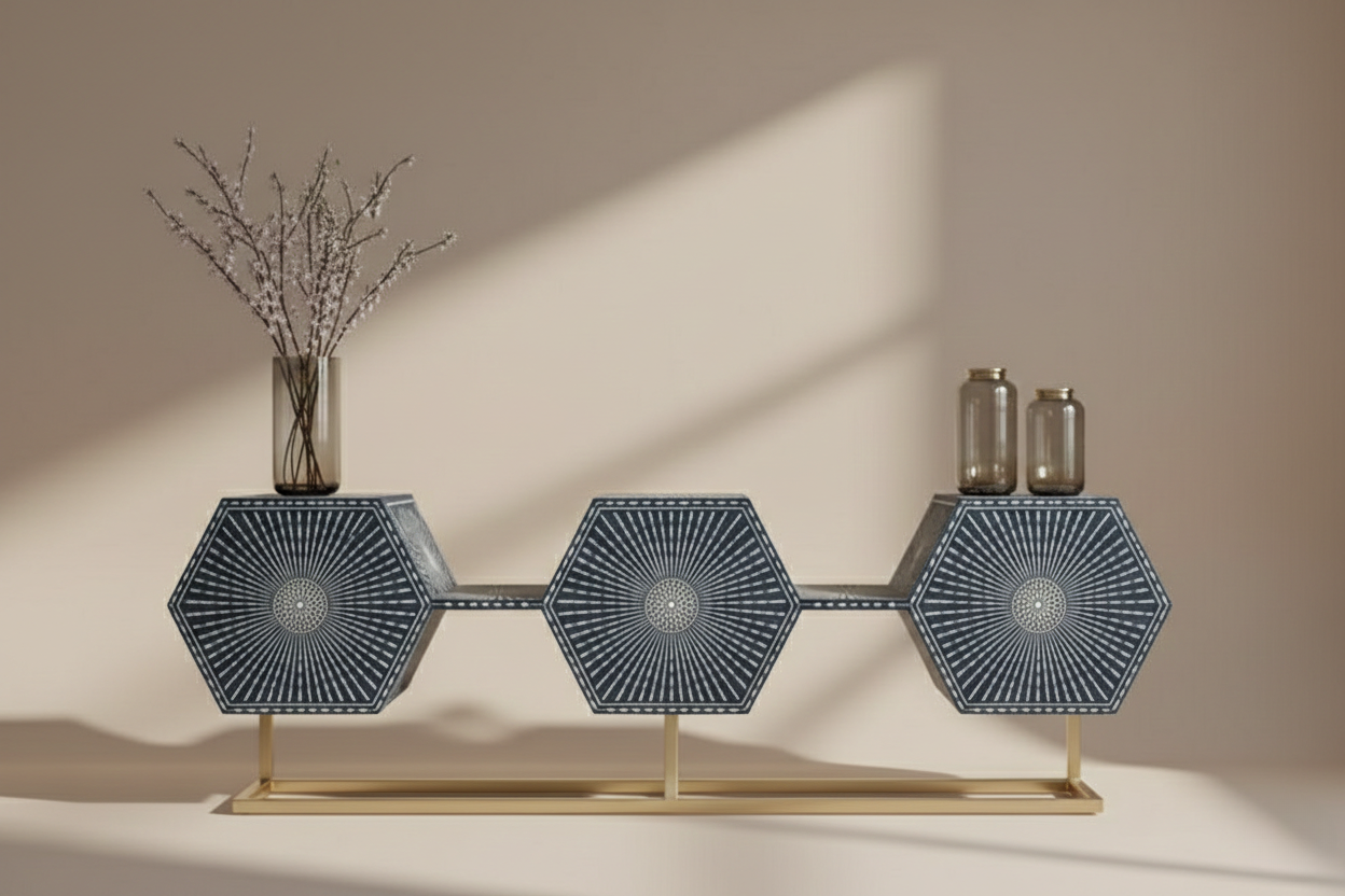 The Hexora Royale Sunburst Bone Inlay TV Stand