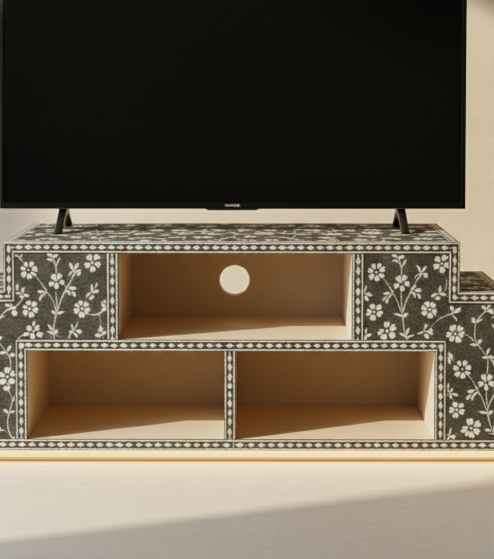 Royal Staircase Blossom Bone Inlay TV Stand