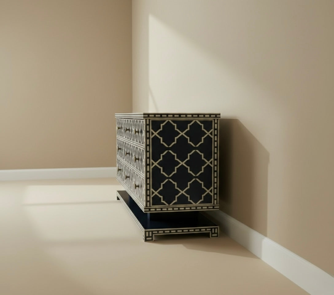 Sapphire Lattice Bone Inlay Chest Drawer