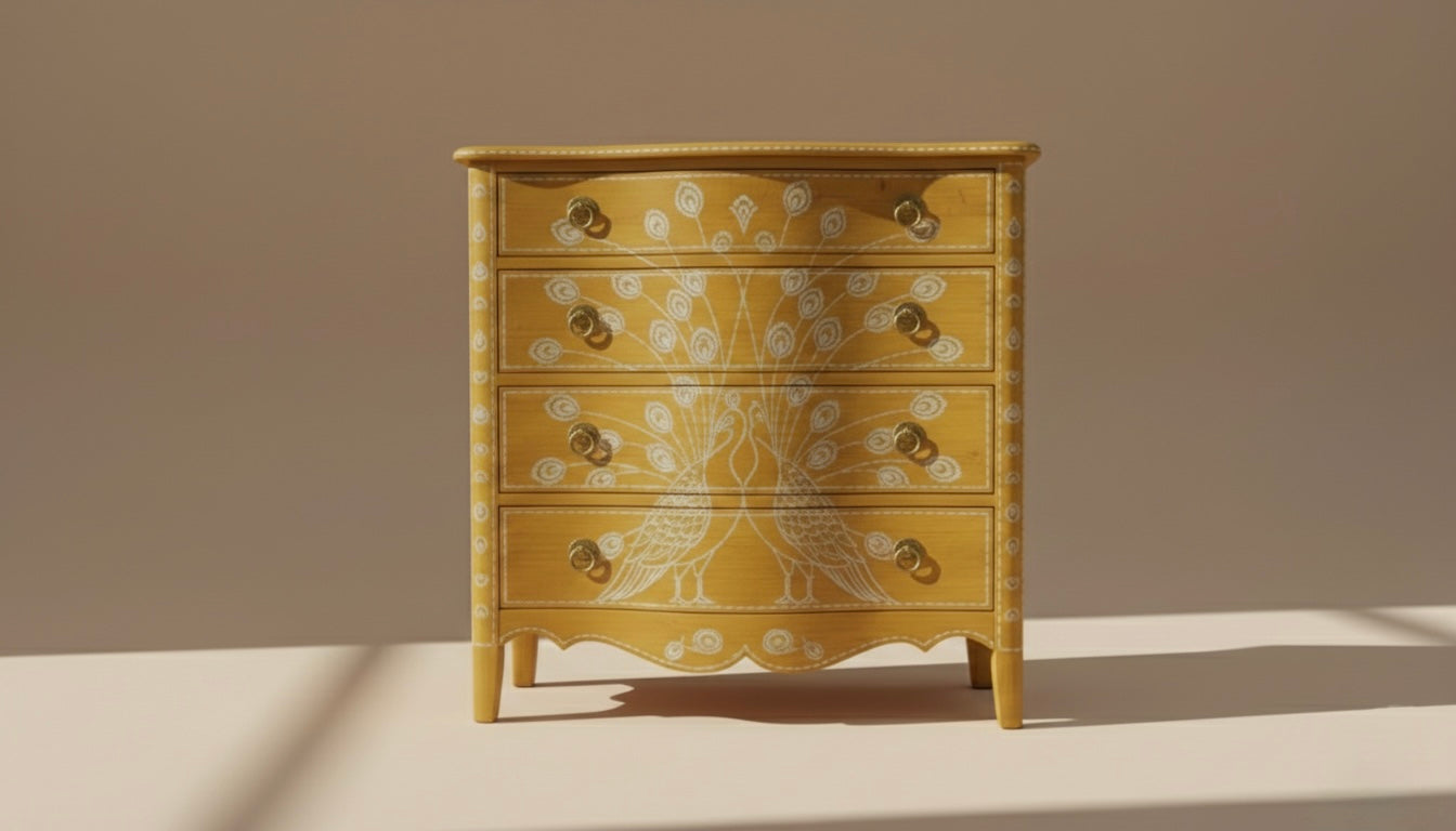 Citrine Plume Bone Inlay Chest Drawer