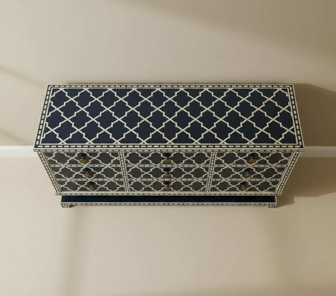 Sapphire Lattice Bone Inlay Chest Drawer