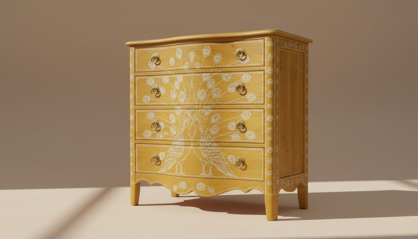 Citrine Plume Bone Inlay Chest Drawer