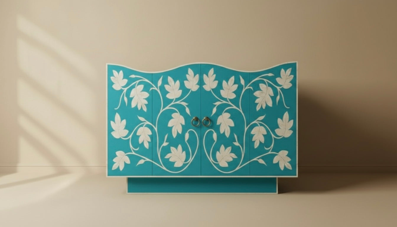 Azure Foliage Bone Inlay Chest Drawer