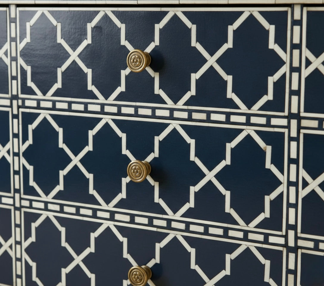 Sapphire Lattice Bone Inlay Chest Drawer