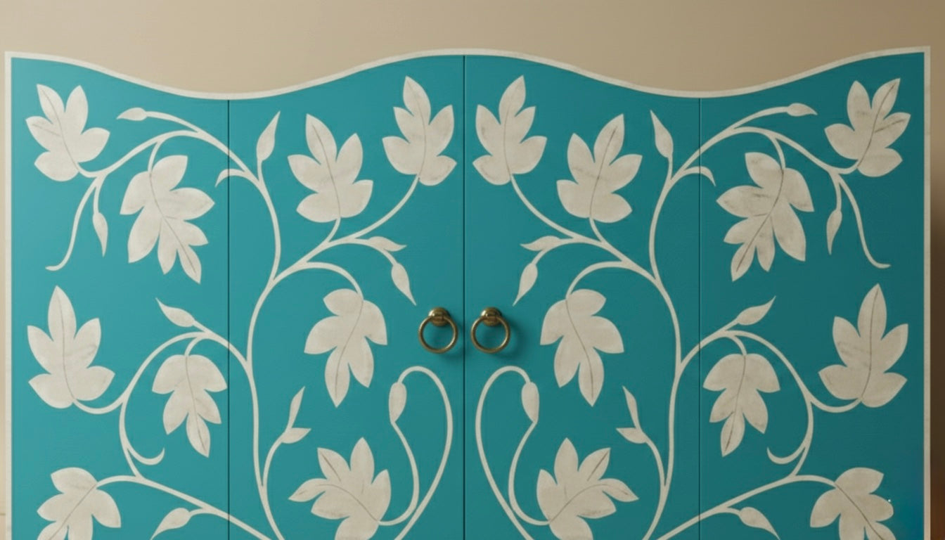 Azure Foliage Bone Inlay Chest Drawer