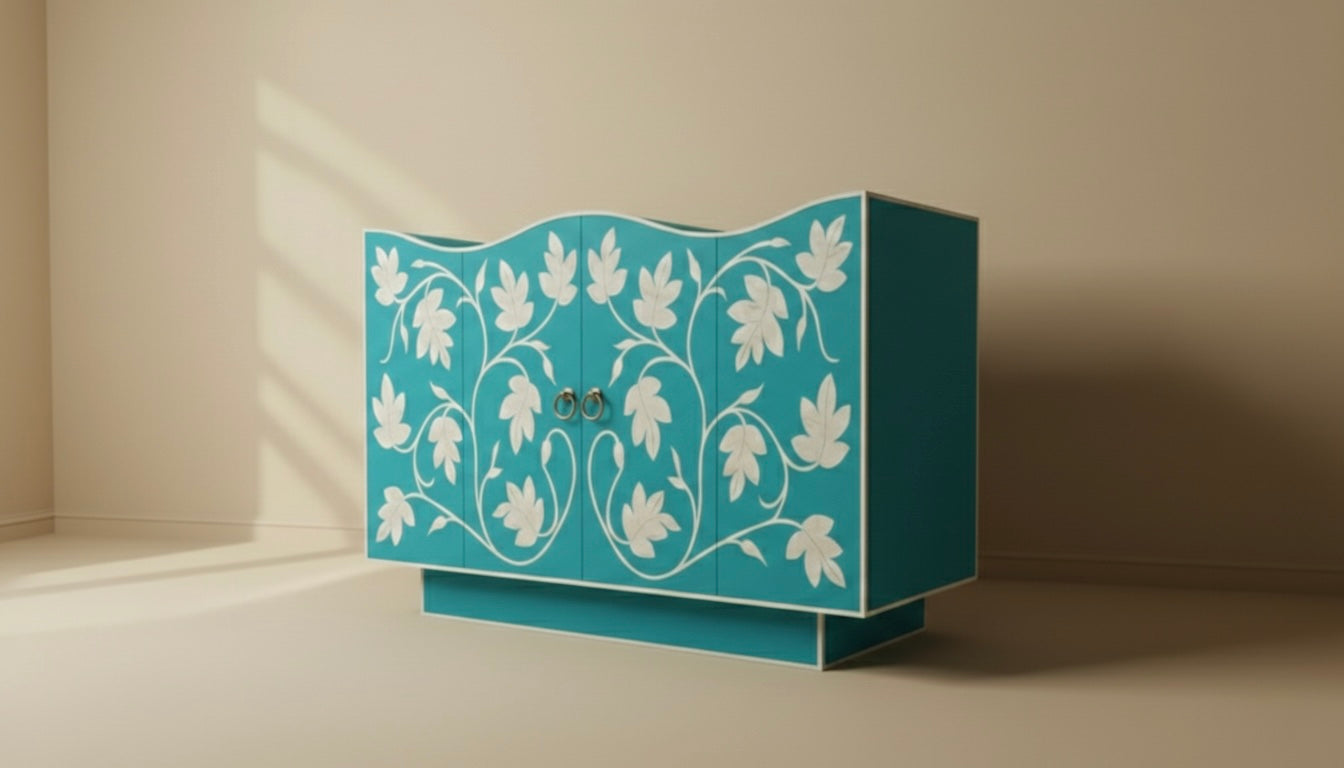 Azure Foliage Bone Inlay Chest Drawer