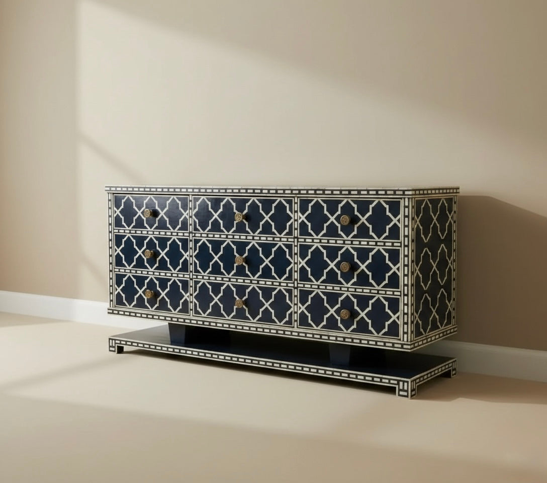 Sapphire Lattice Bone Inlay Chest Drawer