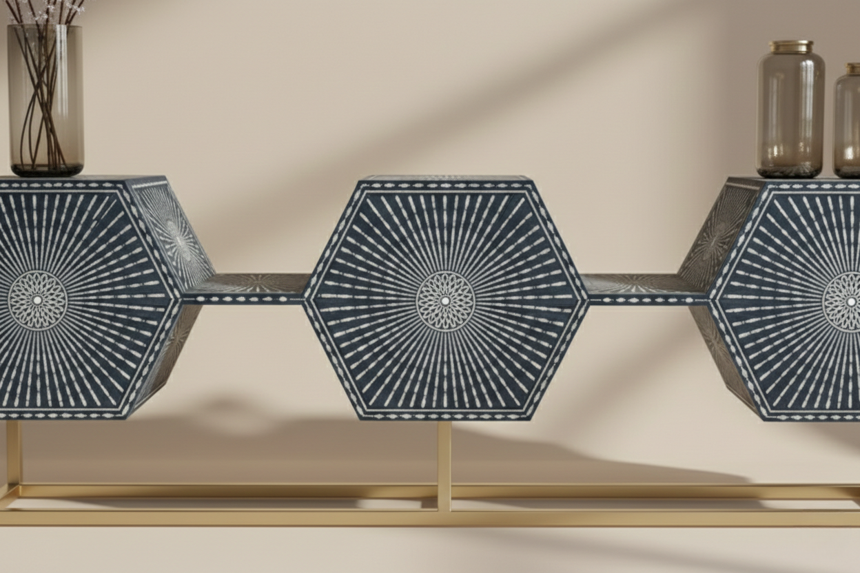 The Hexora Royale Sunburst Bone Inlay TV Stand