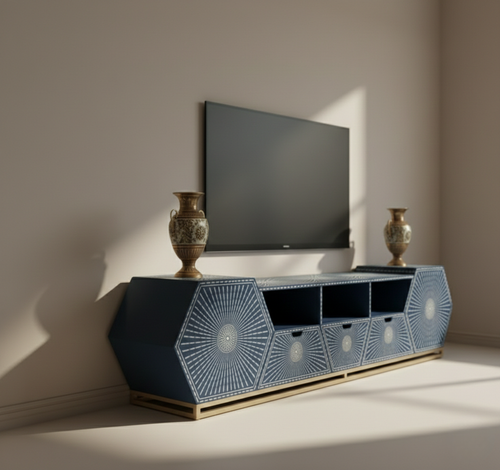 Celestial Sunburst Royal Blue Bone Inlay TV Stand