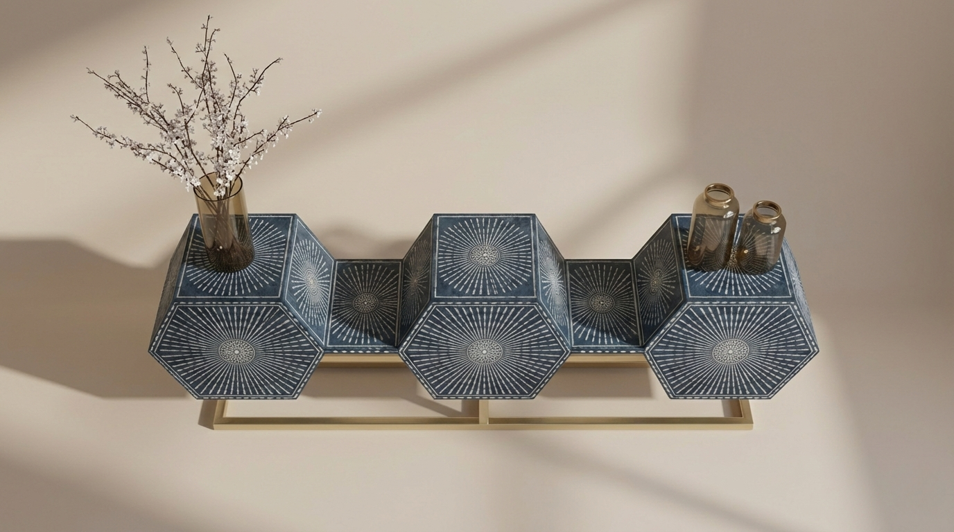 The Hexora Royale Sunburst Bone Inlay TV Stand