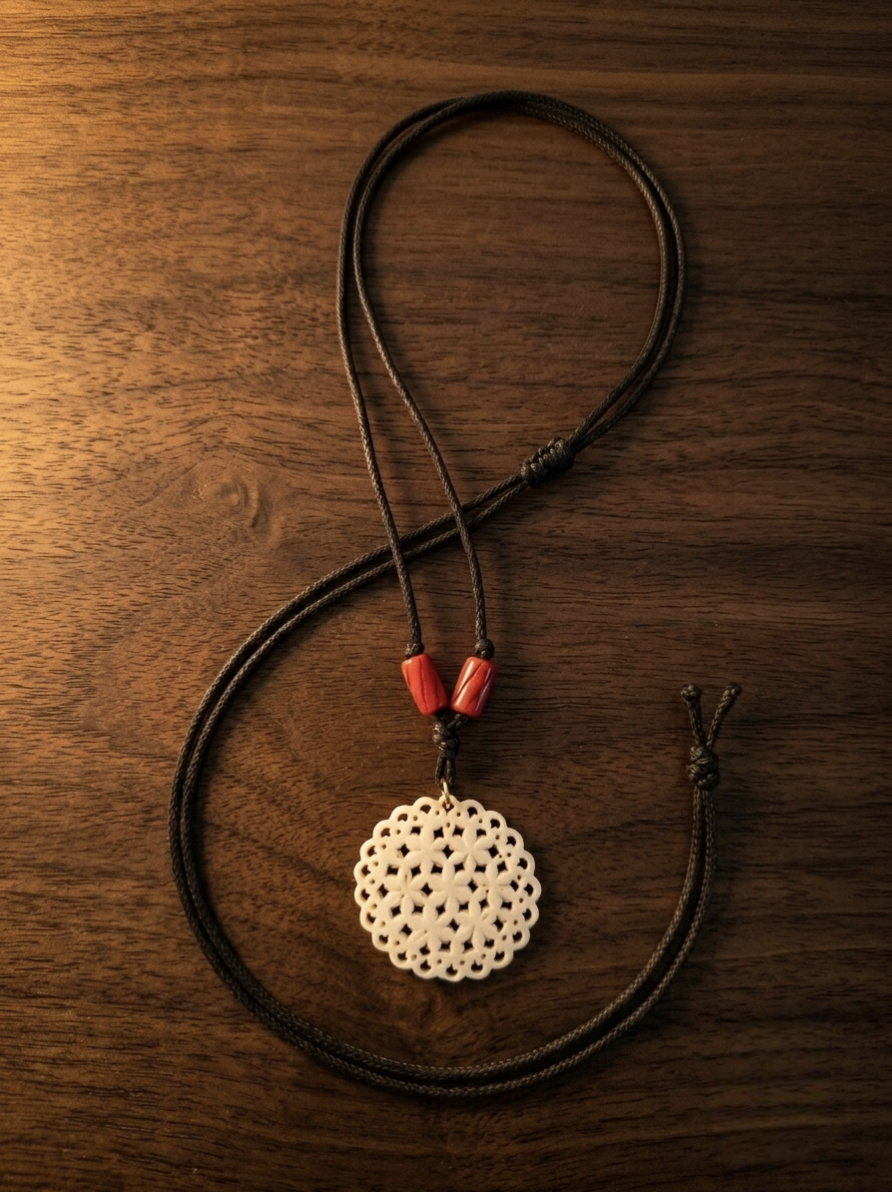 Floral Lattice Bone Inlay Pendant