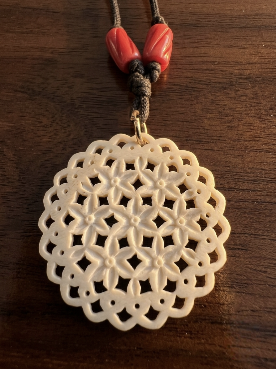 Floral Lattice Bone Inlay Pendant