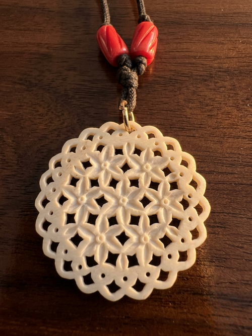 Floral Lattice Bone Inlay Pendant