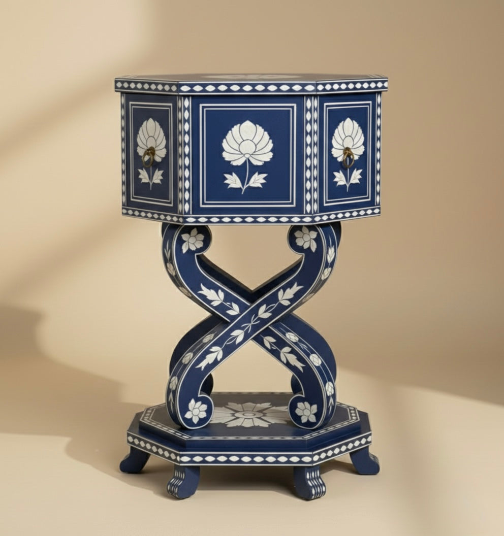 The Indigo Lotus Bone Inlay Bedside