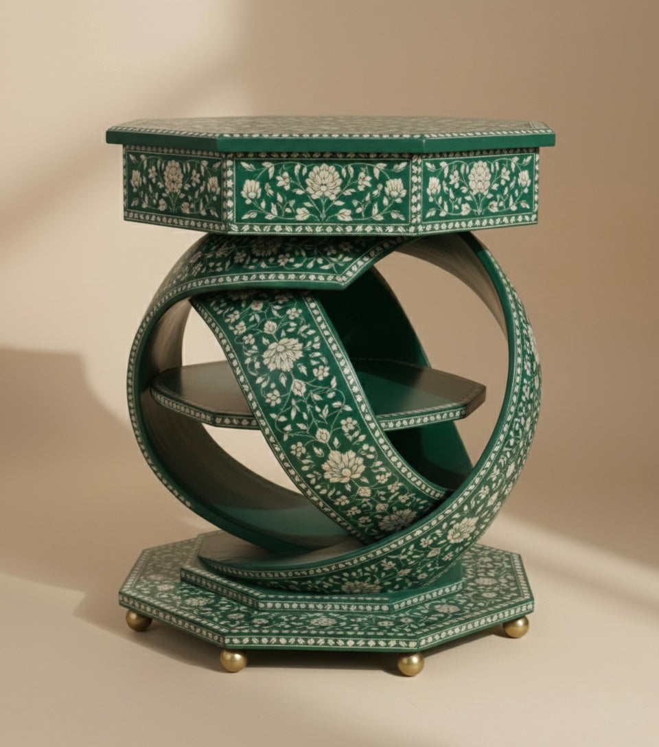 The Verdant Ribbon Spiral Bone Inlay Bedside