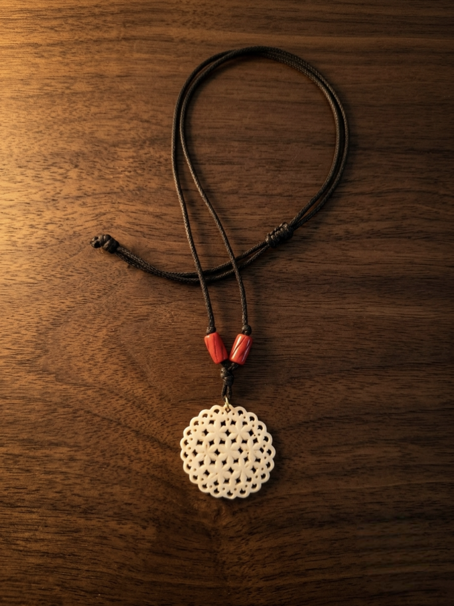 Floral Lattice Bone Inlay Pendant